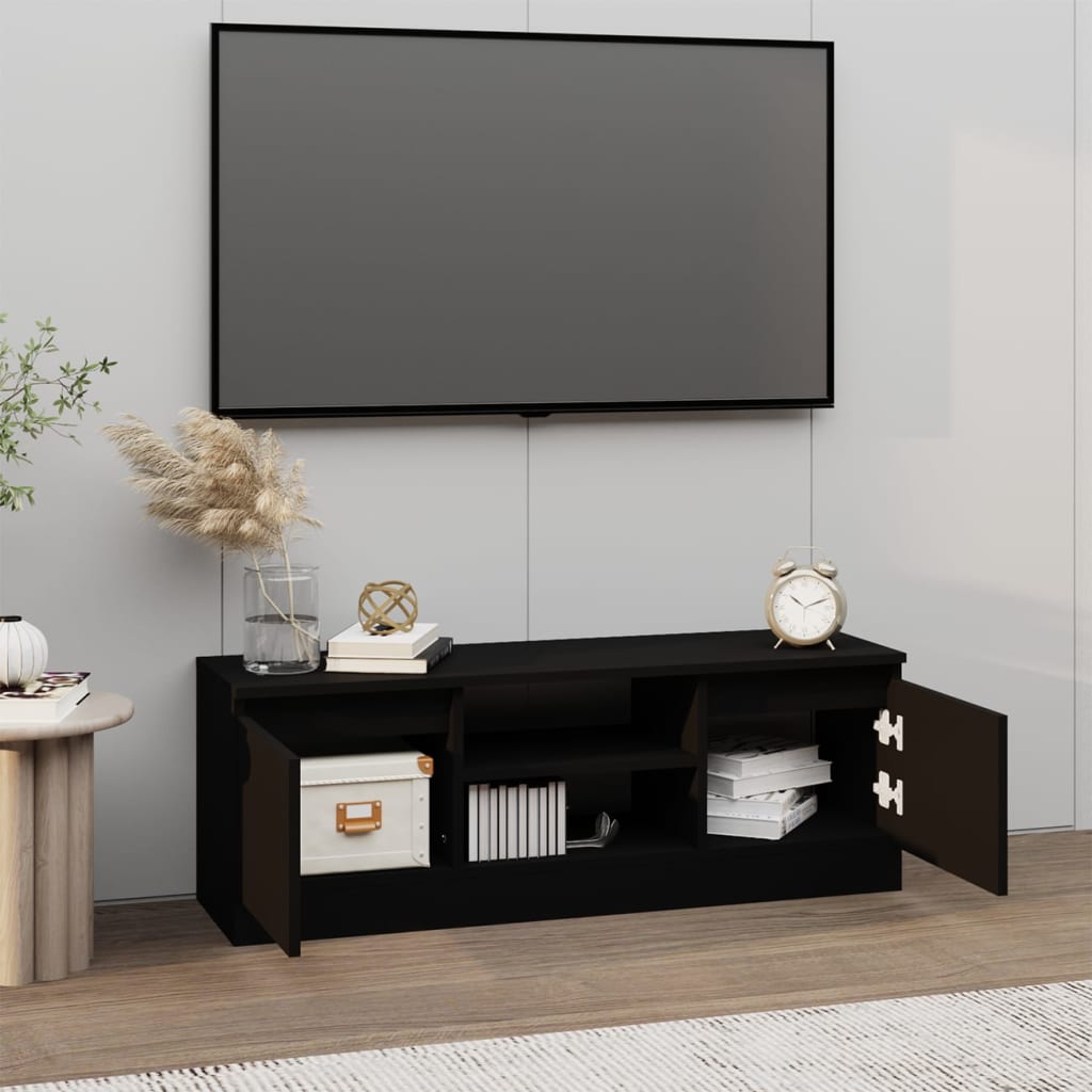Modern Wooden TV Tele Media Stand Unit Cabinet With 2 Doors & Storage Shelf