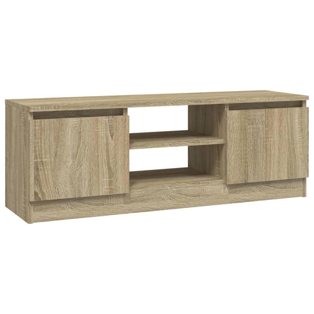 Modern Wooden TV Tele Media Stand Unit Cabinet With 2 Doors & Storage Shelf
