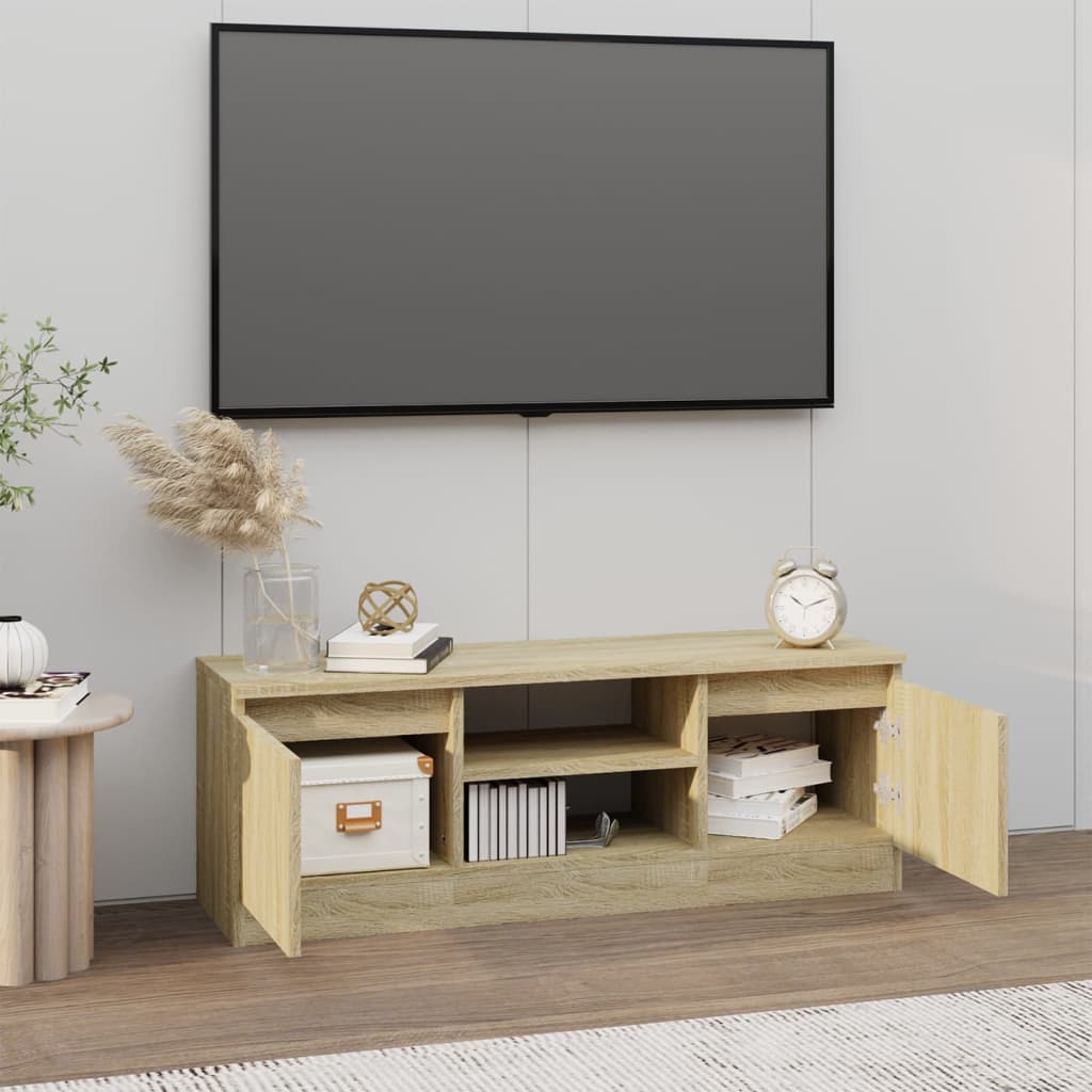 Modern Wooden TV Tele Media Stand Unit Cabinet With 2 Doors & Storage Shelf
