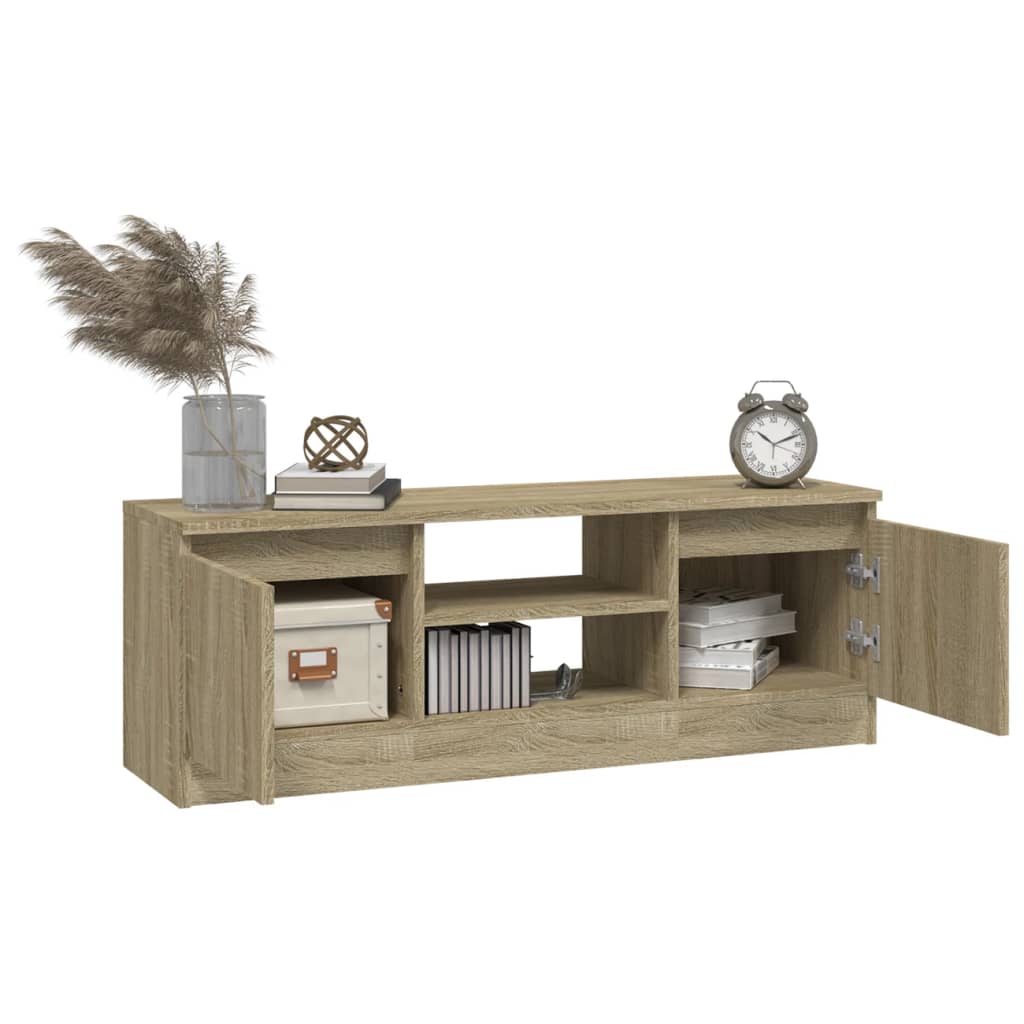 Modern Wooden TV Tele Media Stand Unit Cabinet With 2 Doors & Storage Shelf