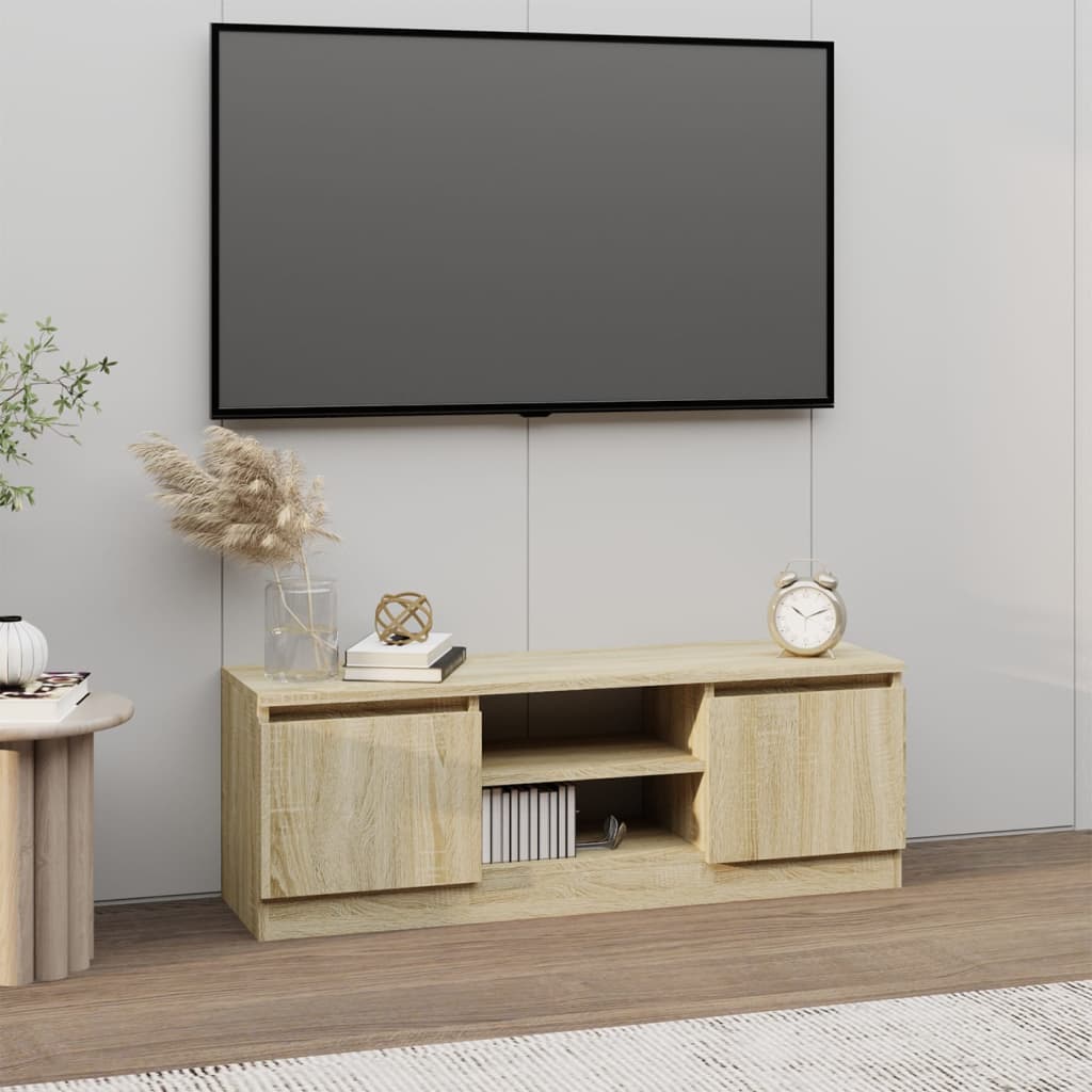 Modern Wooden TV Tele Media Stand Unit Cabinet With 2 Doors & Storage Shelf