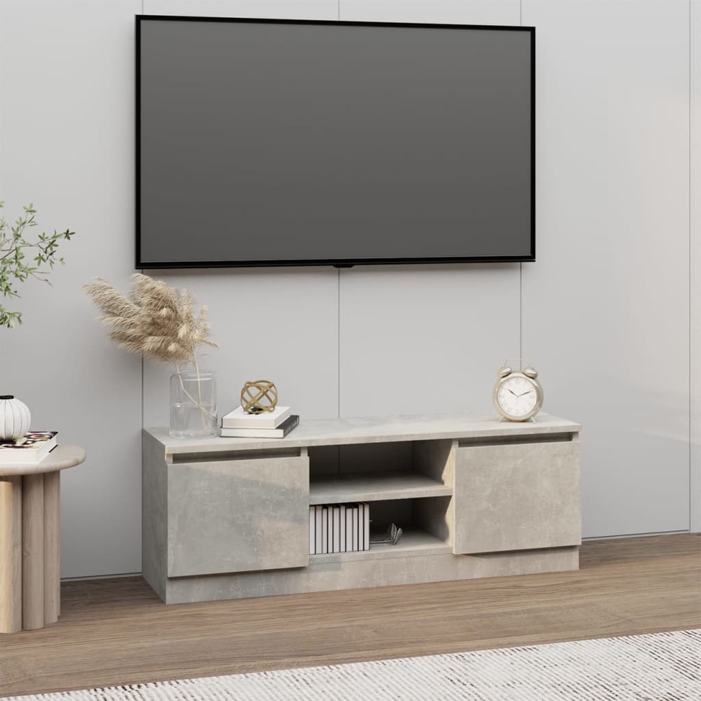 Modern Wooden TV Tele Media Stand Unit Cabinet With 2 Doors & Storage Shelf
