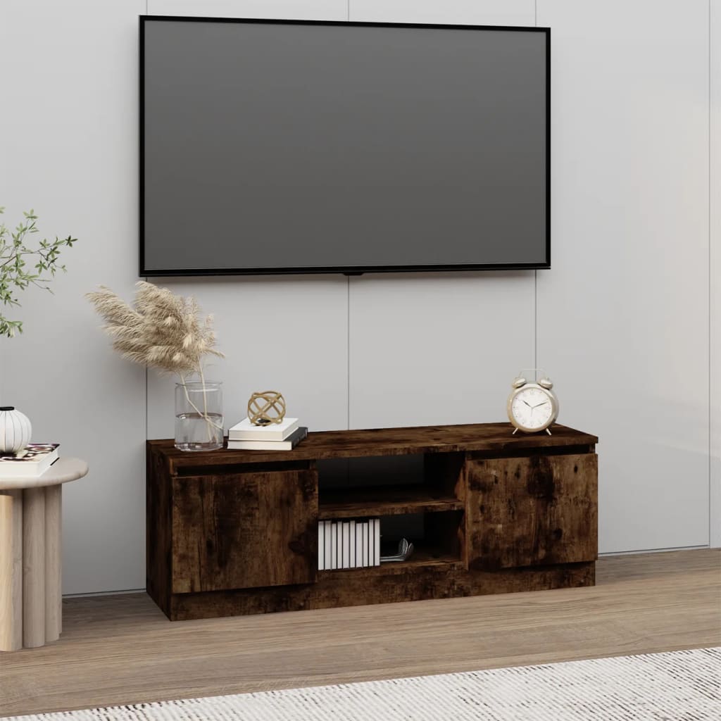 Modern Wooden TV Tele Media Stand Unit Cabinet With 2 Doors & Storage Shelf