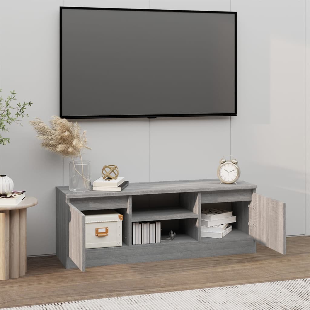 Modern Wooden TV Tele Media Stand Unit Cabinet With 2 Doors & Storage Shelf
