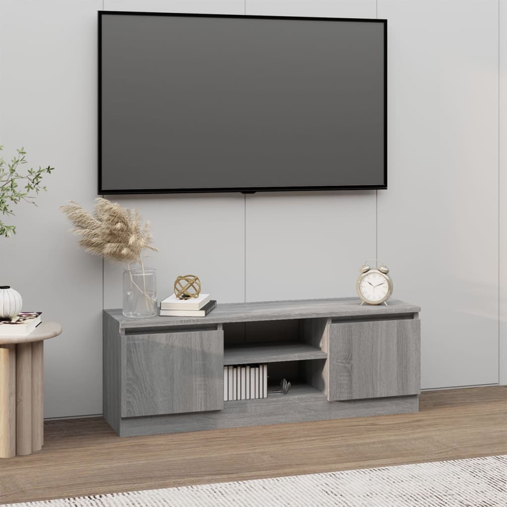 Modern Wooden TV Tele Media Stand Unit Cabinet With 2 Doors & Storage Shelf