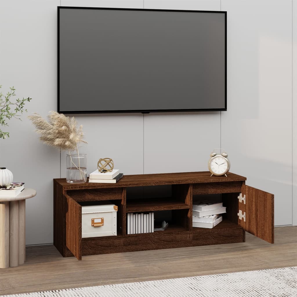 Modern Wooden TV Tele Media Stand Unit Cabinet With 2 Doors & Storage Shelf