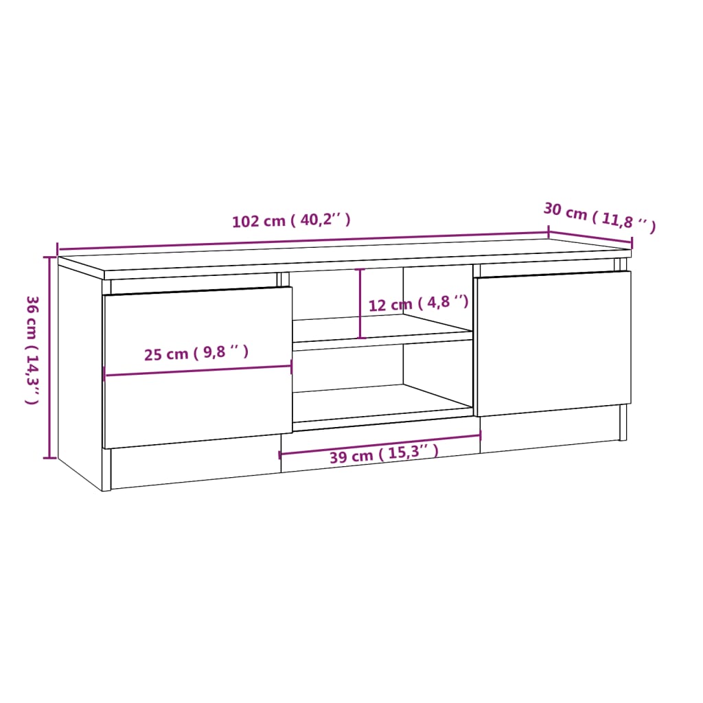 Modern Wooden TV Tele Media Stand Unit Cabinet With 2 Doors & Storage Shelf