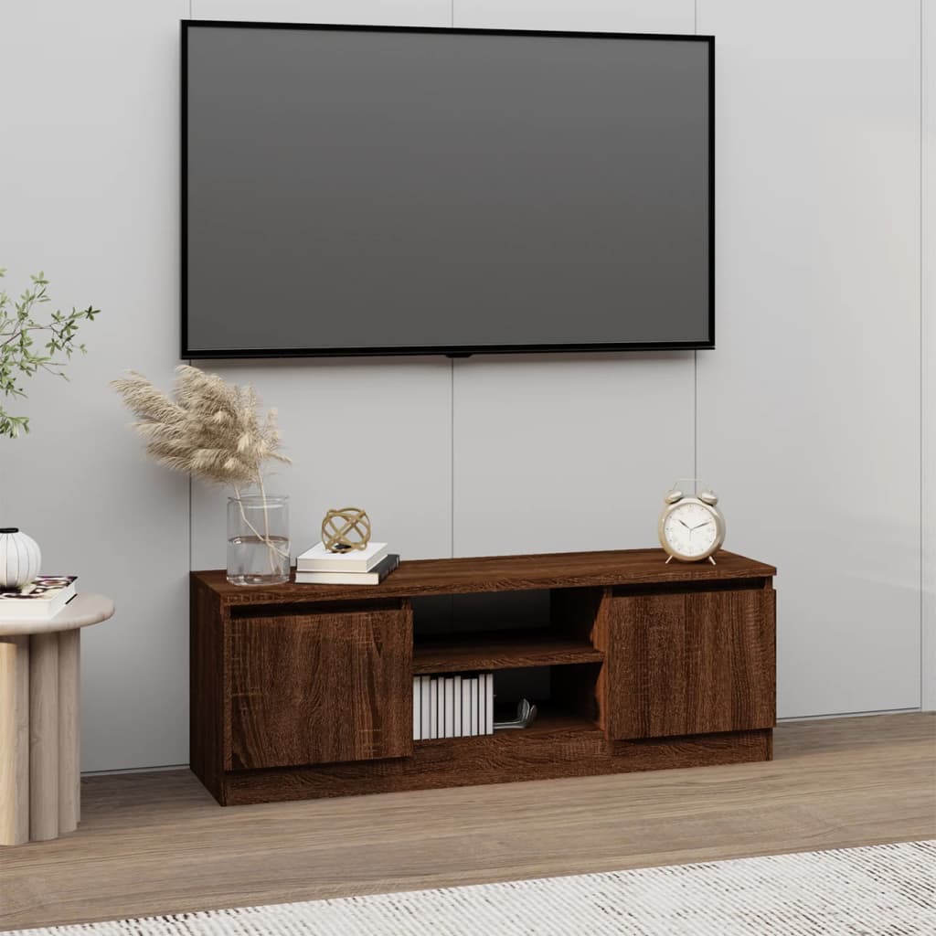 Modern Wooden TV Tele Media Stand Unit Cabinet With 2 Doors & Storage Shelf