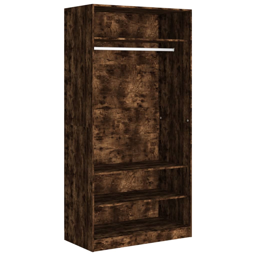 Modern Wooden Open Bedroom Wardrobe With Storage Shelves & Hanging Clothes Rail