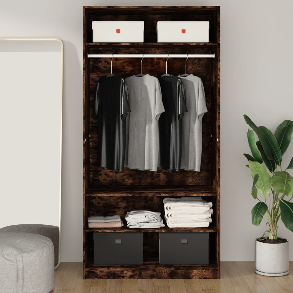 Modern Wooden Open Bedroom Wardrobe With Storage Shelves & Hanging Clothes Rail