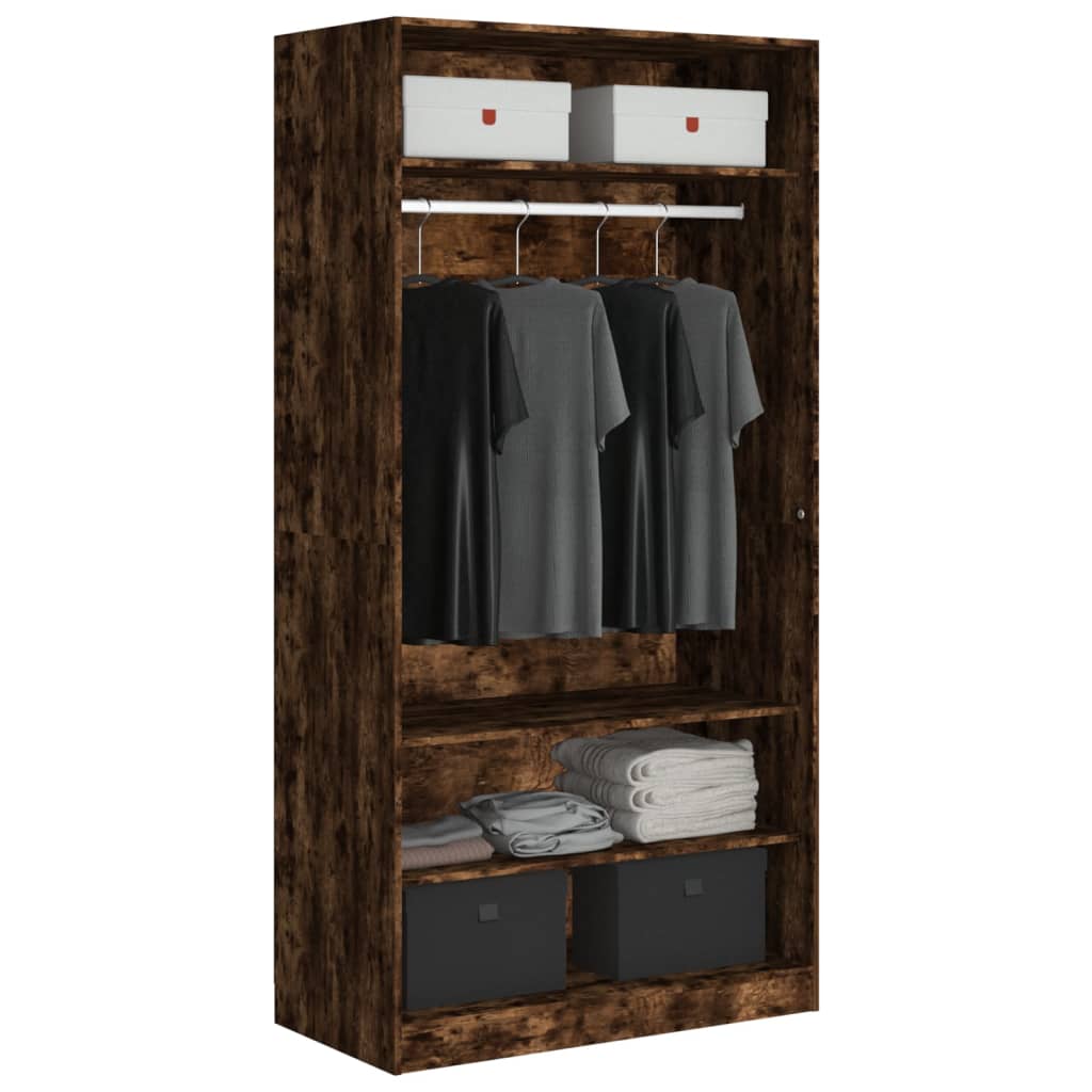 Modern Wooden Open Bedroom Wardrobe With Storage Shelves & Hanging Clothes Rail