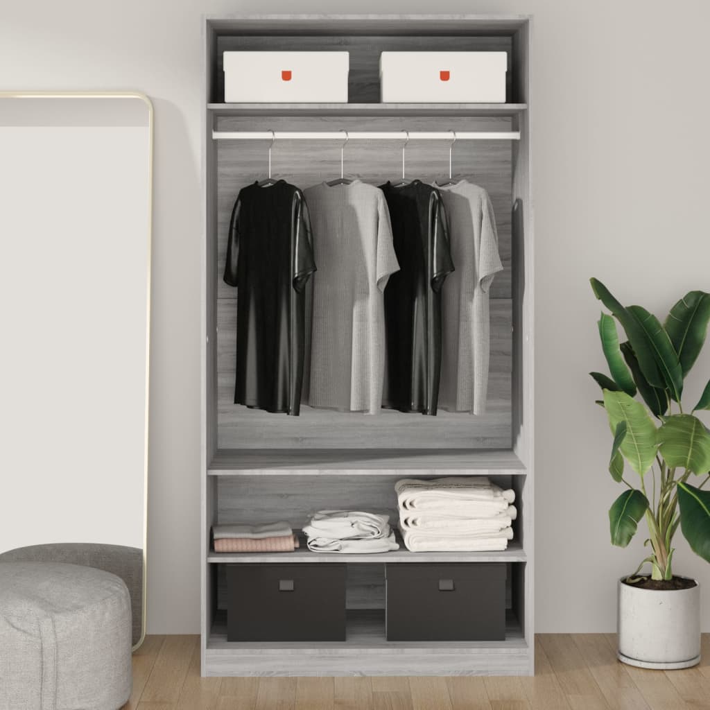 Modern Wooden Open Bedroom Wardrobe With Storage Shelves & Hanging Clothes Rail