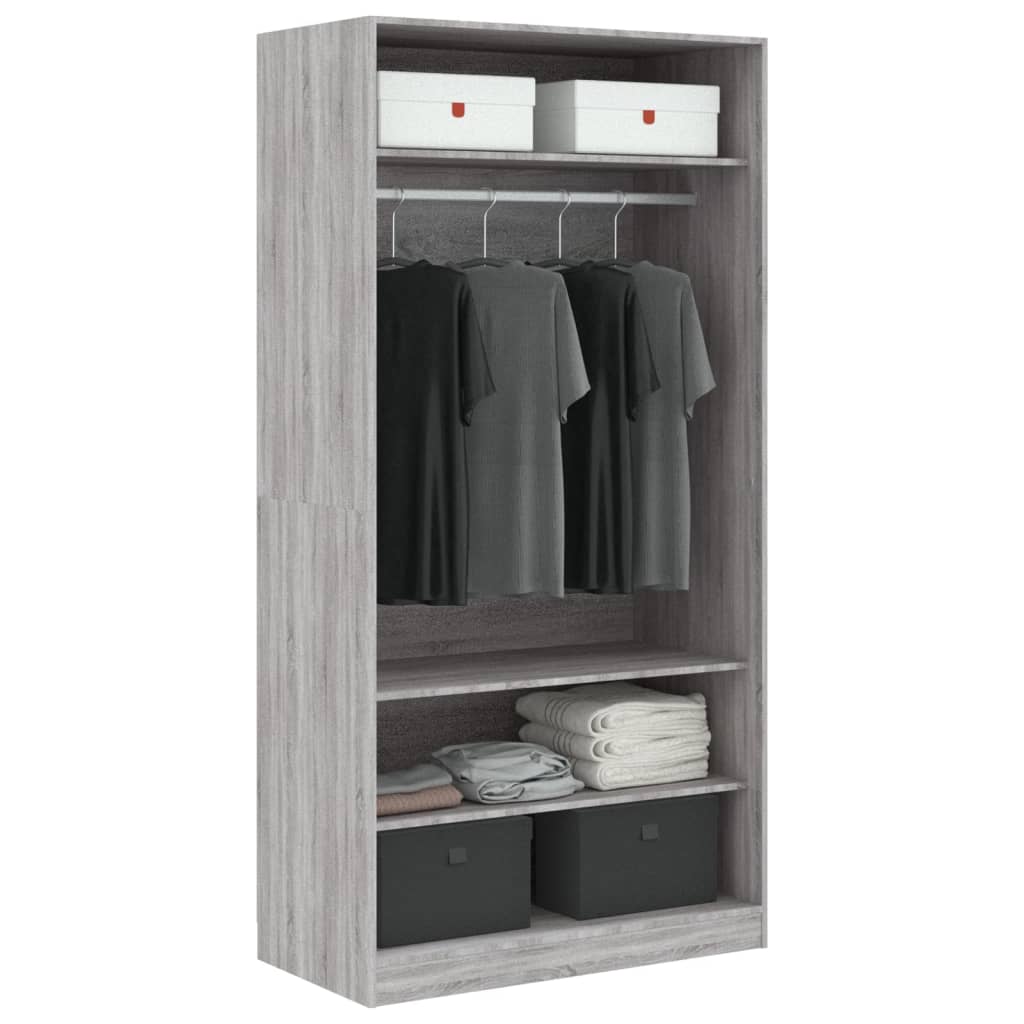 Modern Wooden Open Bedroom Wardrobe With Storage Shelves & Hanging Clothes Rail