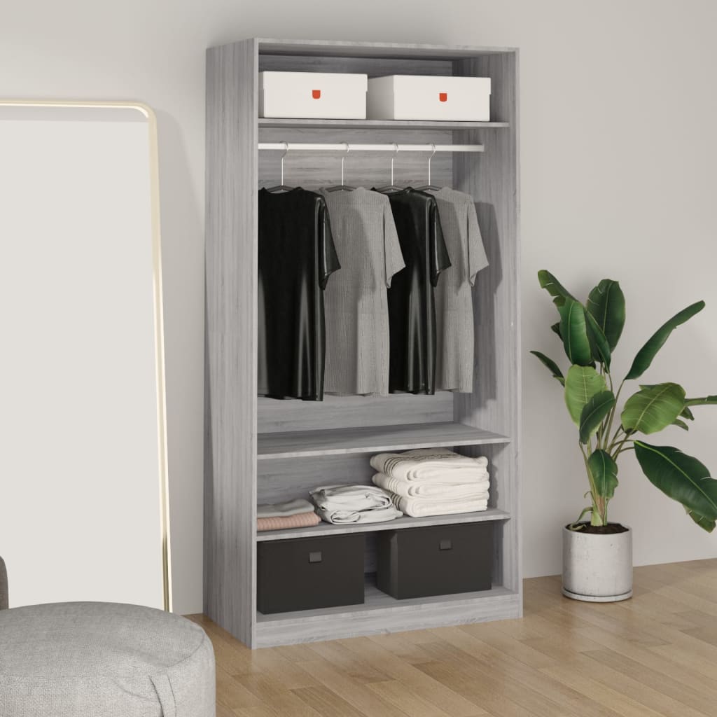 Modern Wooden Open Bedroom Wardrobe With Storage Shelves & Hanging Clothes Rail