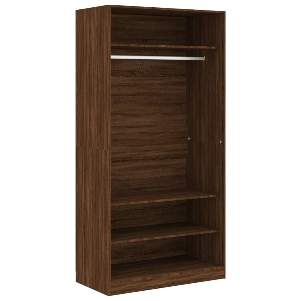 Modern Wooden Open Bedroom Wardrobe With Storage Shelves & Hanging Clothes Rail