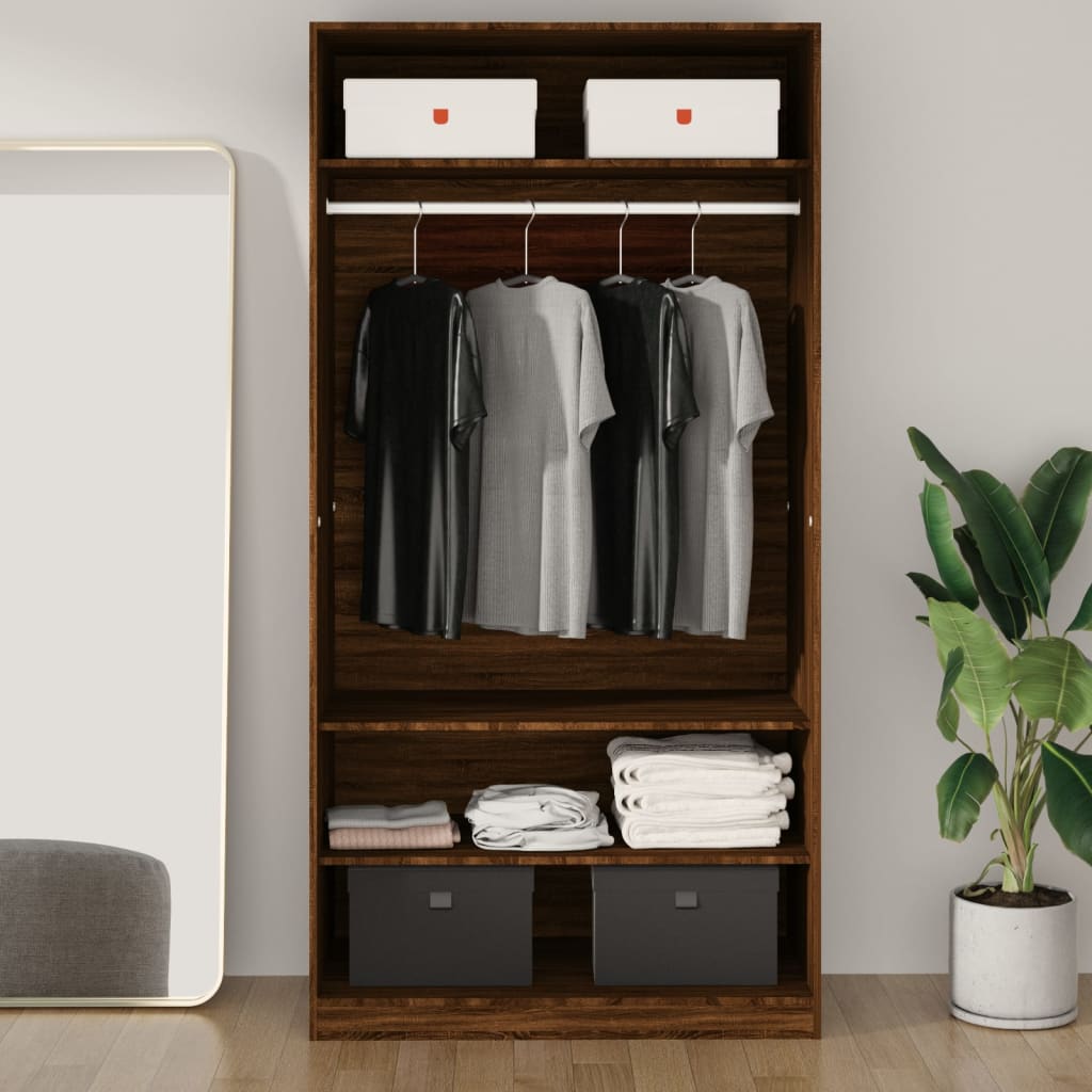 Modern Wooden Open Bedroom Wardrobe With Storage Shelves & Hanging Clothes Rail