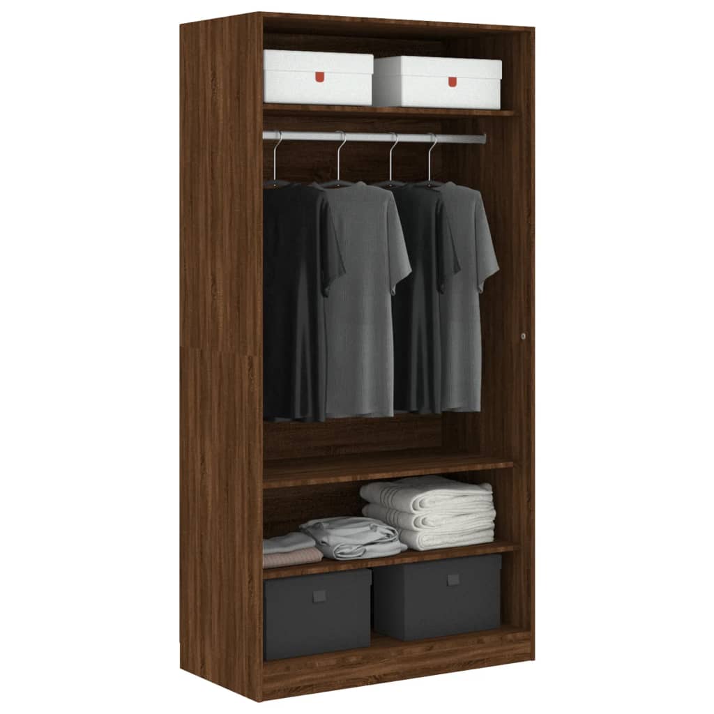 Modern Wooden Open Bedroom Wardrobe With Storage Shelves & Hanging Clothes Rail