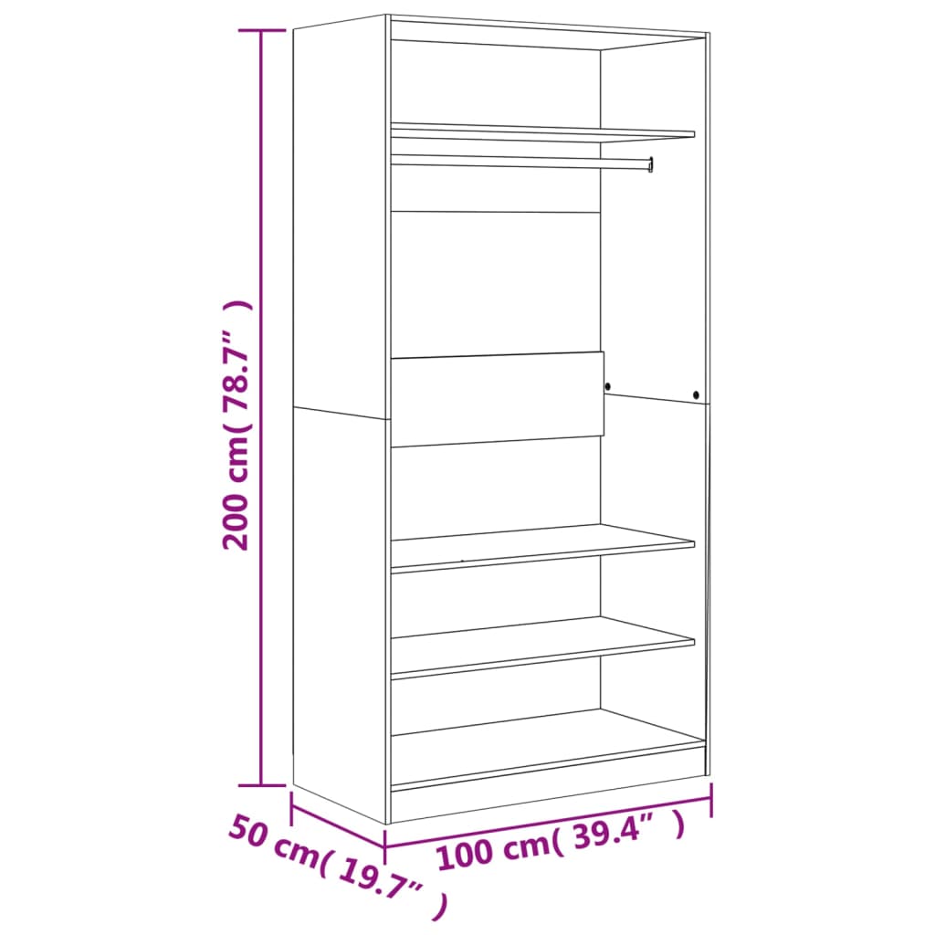 Modern Wooden Open Bedroom Wardrobe With Storage Shelves & Hanging Clothes Rail