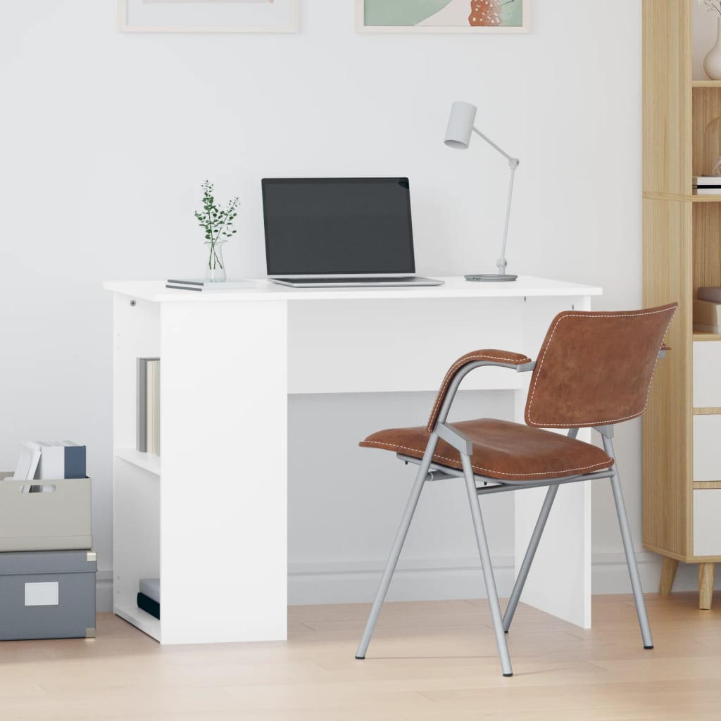 Modern Wooden Home Office Computer Desk Table With Open Storage Compartments