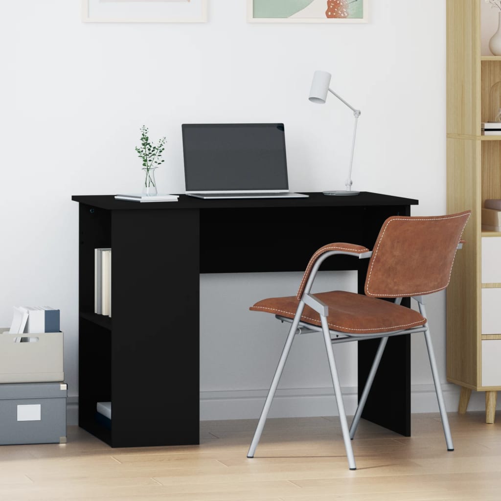 Modern Wooden Home Office Computer Desk Table With Open Storage Compartments