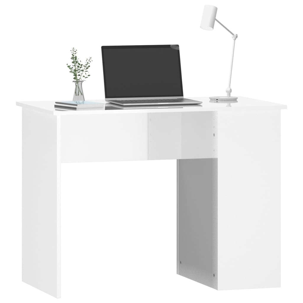 Modern Wooden Home Office Computer Desk Table With Open Storage Compartments