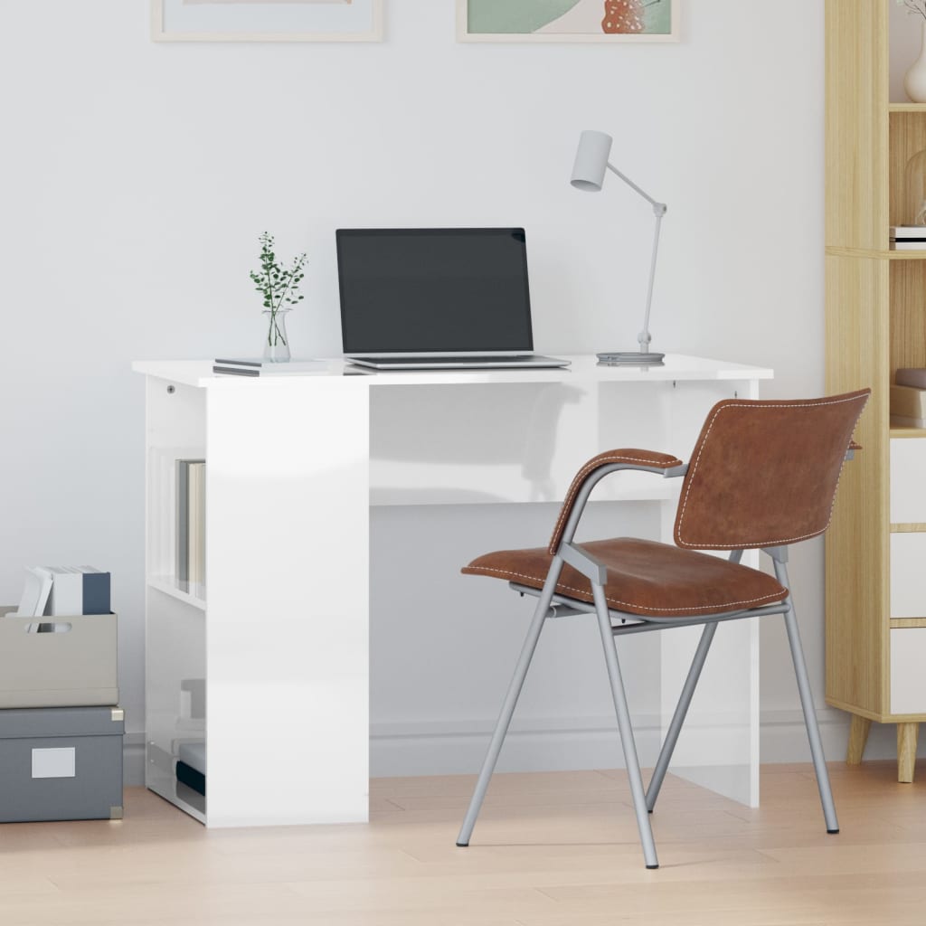Modern Wooden Home Office Computer Desk Table With Open Storage Compartments