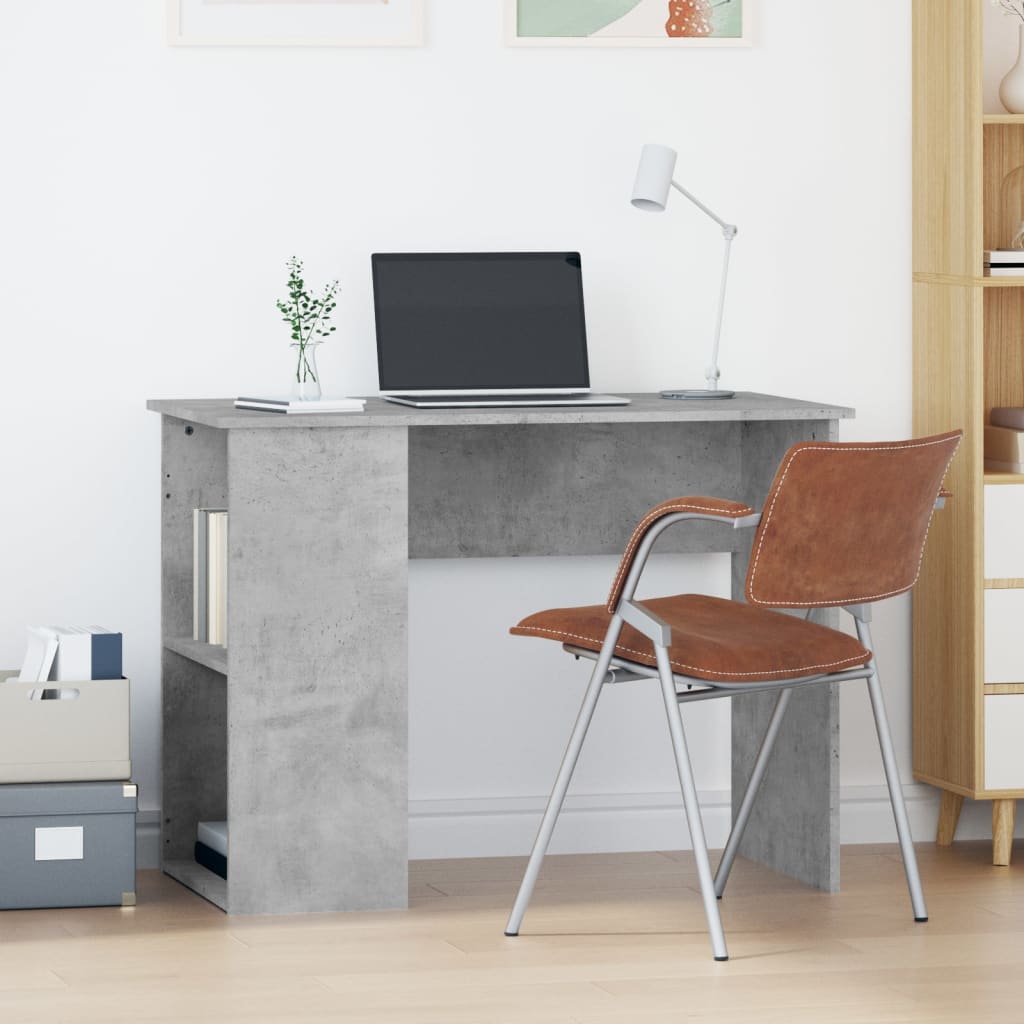 Modern Wooden Home Office Computer Desk Table With Open Storage Compartments