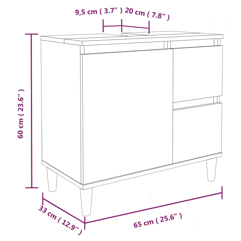 Bathroom Cabinet Concrete Grey 65x33x60 cm Engineered Wood