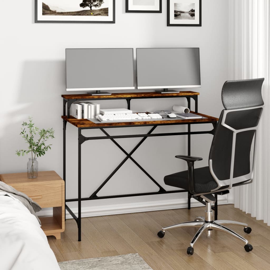 Desk Smoked Oak 100x50x90 cm Engineered Wood and Iron