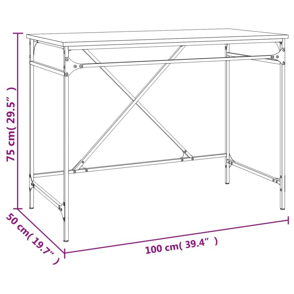 Desk Black 100x50x75 cm Engineered Wood and Iron