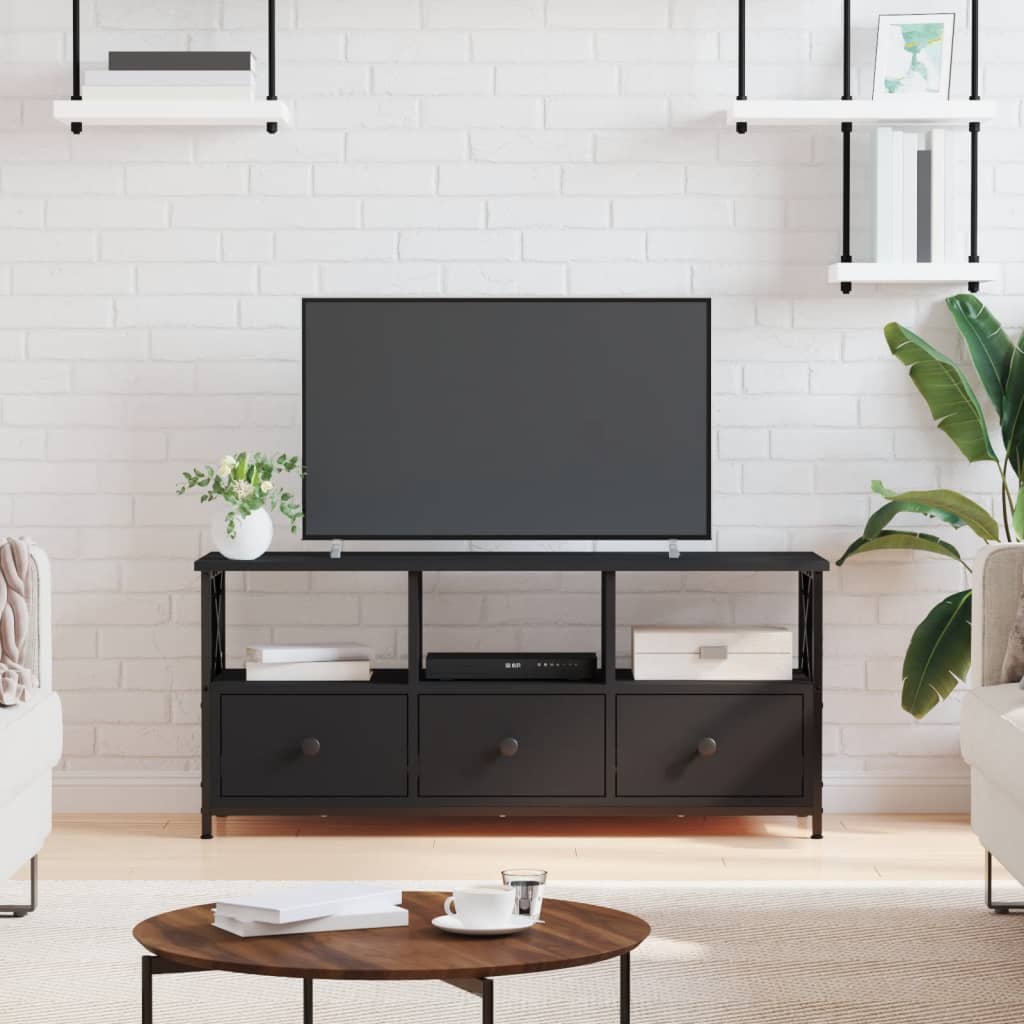 Modern Wooden TV Tele Stand Media Unit Cabinet With 3 Drawers & Open Storage Shelf
