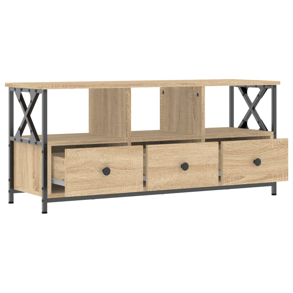 Modern Wooden TV Tele Stand Media Unit Cabinet With 3 Drawers & Open Storage Shelf