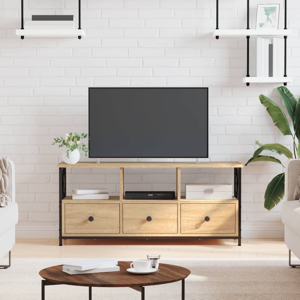 Modern Wooden TV Tele Stand Media Unit Cabinet With 3 Drawers & Open Storage Shelf