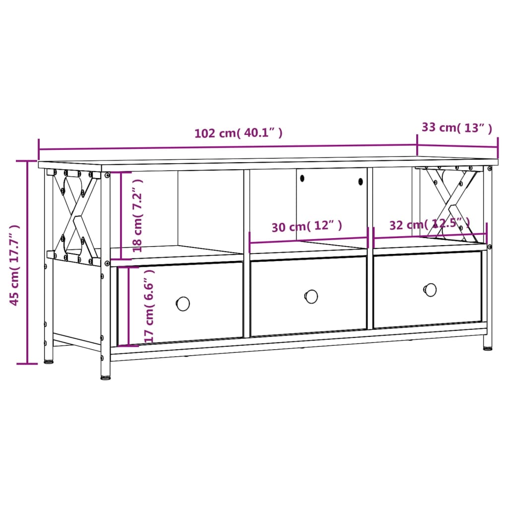 Modern Wooden TV Tele Stand Media Unit Cabinet With 3 Drawers & Open Storage Shelf