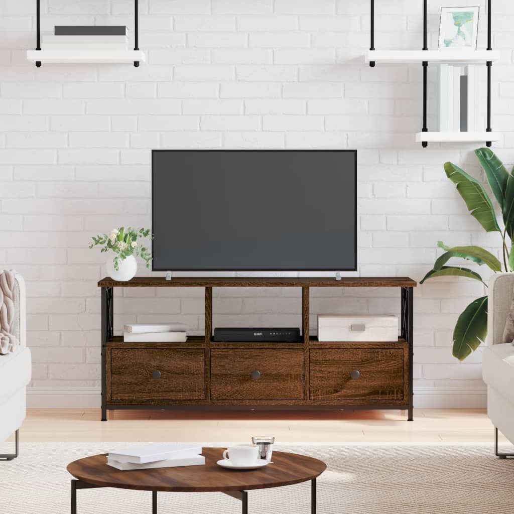 Modern Wooden TV Tele Stand Media Unit Cabinet With 3 Drawers & Open Storage Shelf