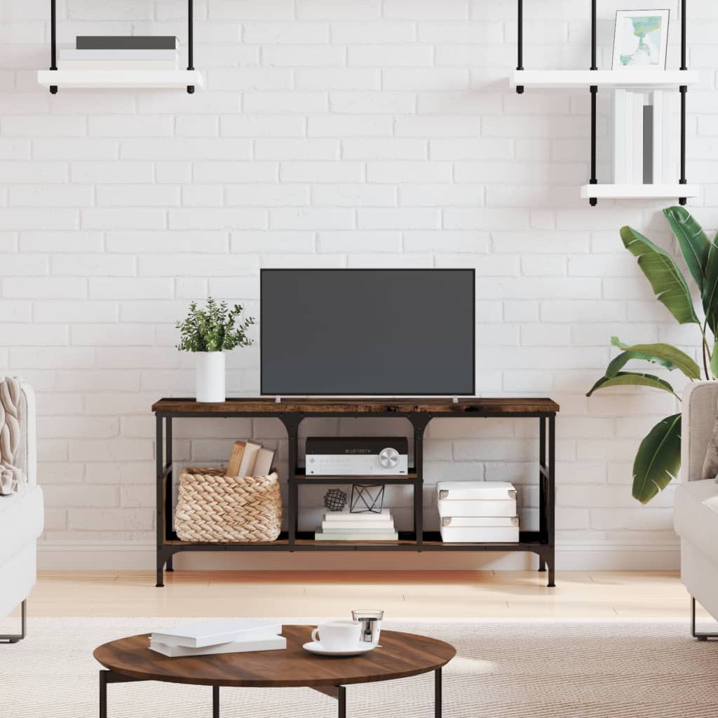 TV Cabinet Smoked Oak 100x35x45 cm Engineered Wood&Iron