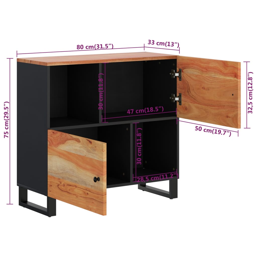 Sideboard with 2 Doors 80x33x75 cm Solid Wood Acacia