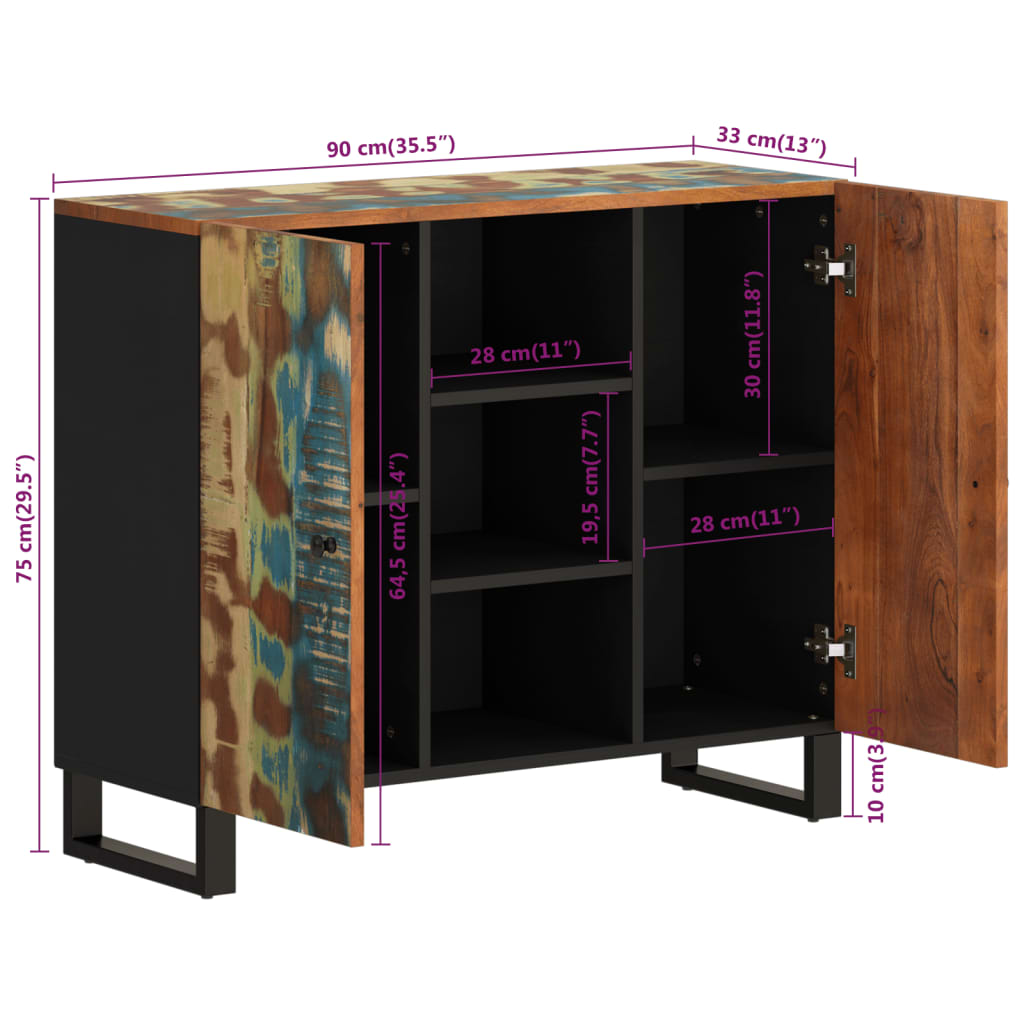 Sideboard with 2 Doors 90x33x75 cm Solid Wood Reclaimed