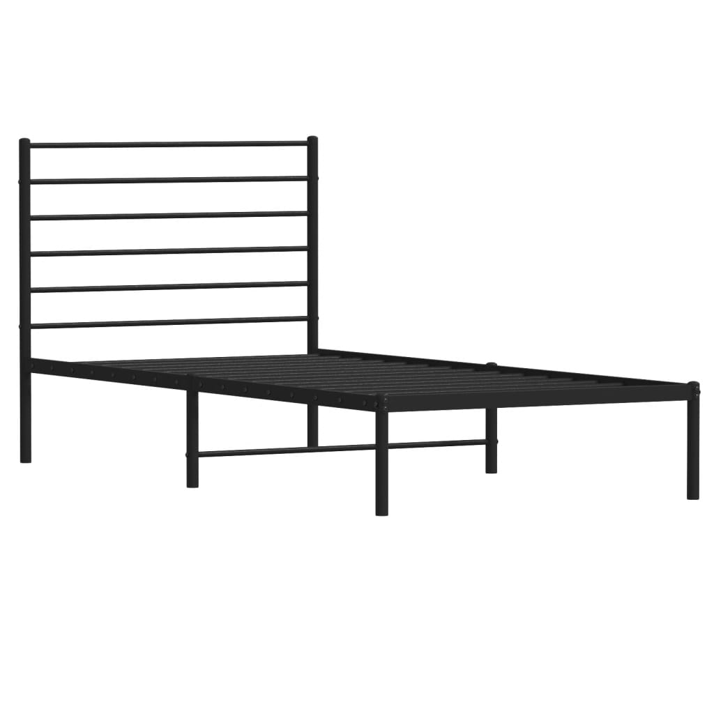 Metal Bed Frame without Mattress with Headboard Black 80x200cm