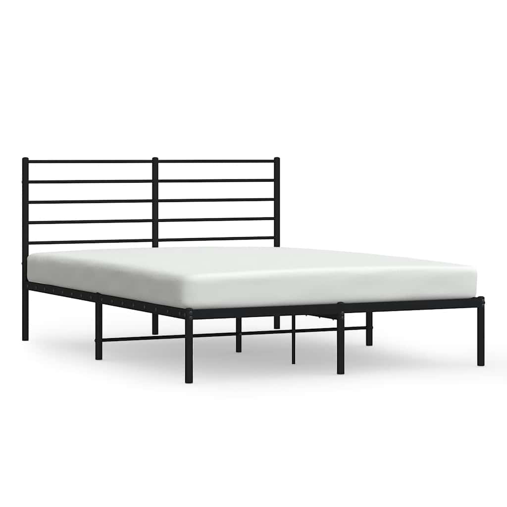 Metal Bed Frame without Mattress with Headboard Black 150x200cm