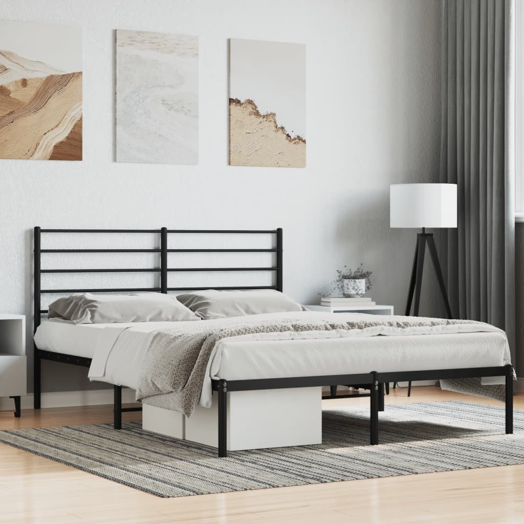 Metal Bed Frame without Mattress with Headboard Black 160x200cm