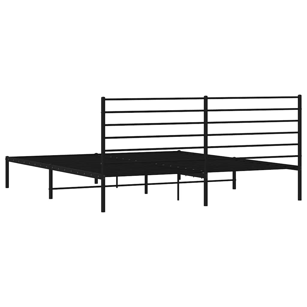 Metal Bed Frame without Mattress with Headboard Black 180x200cm