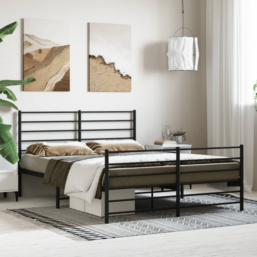 Metal Bed Frame without Mattress with Footboard Black 120x200cm