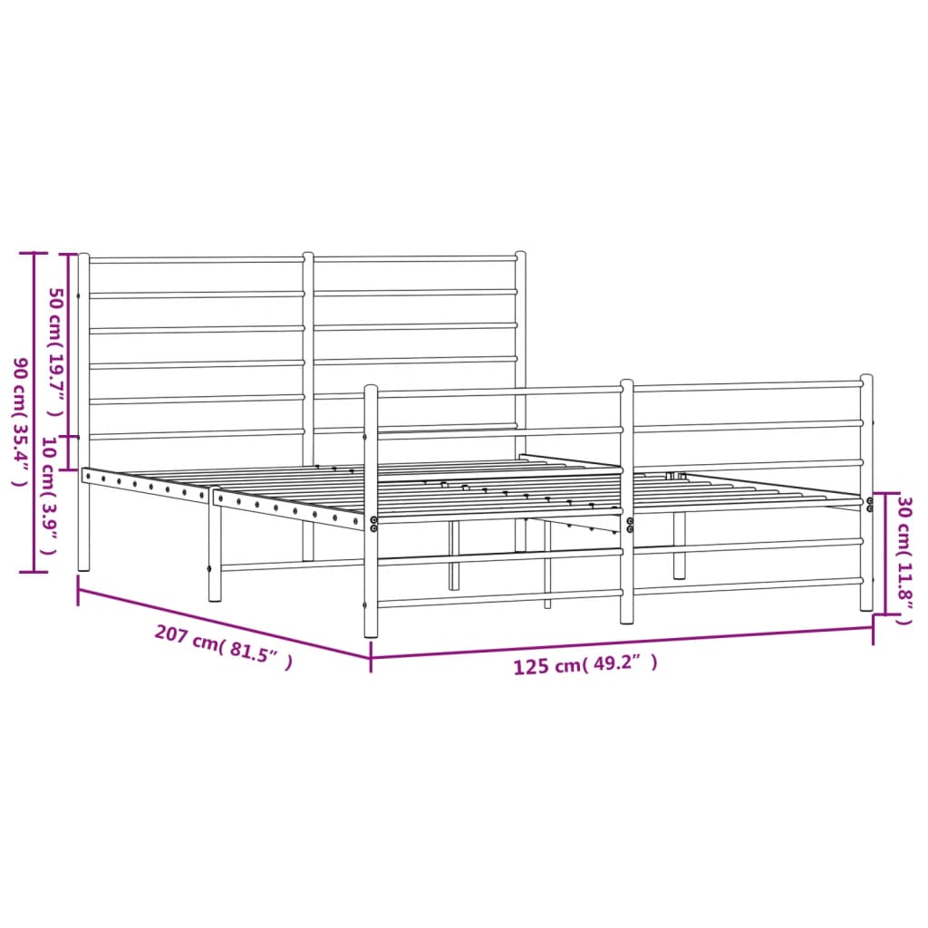 Metal Bed Frame without Mattress with Footboard Black 120x200cm