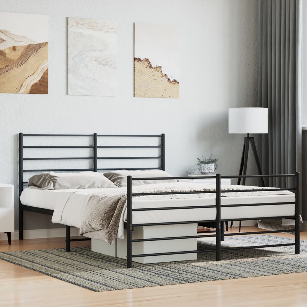 Metal Bed Frame without Mattress with Footboard Black 120x200cm