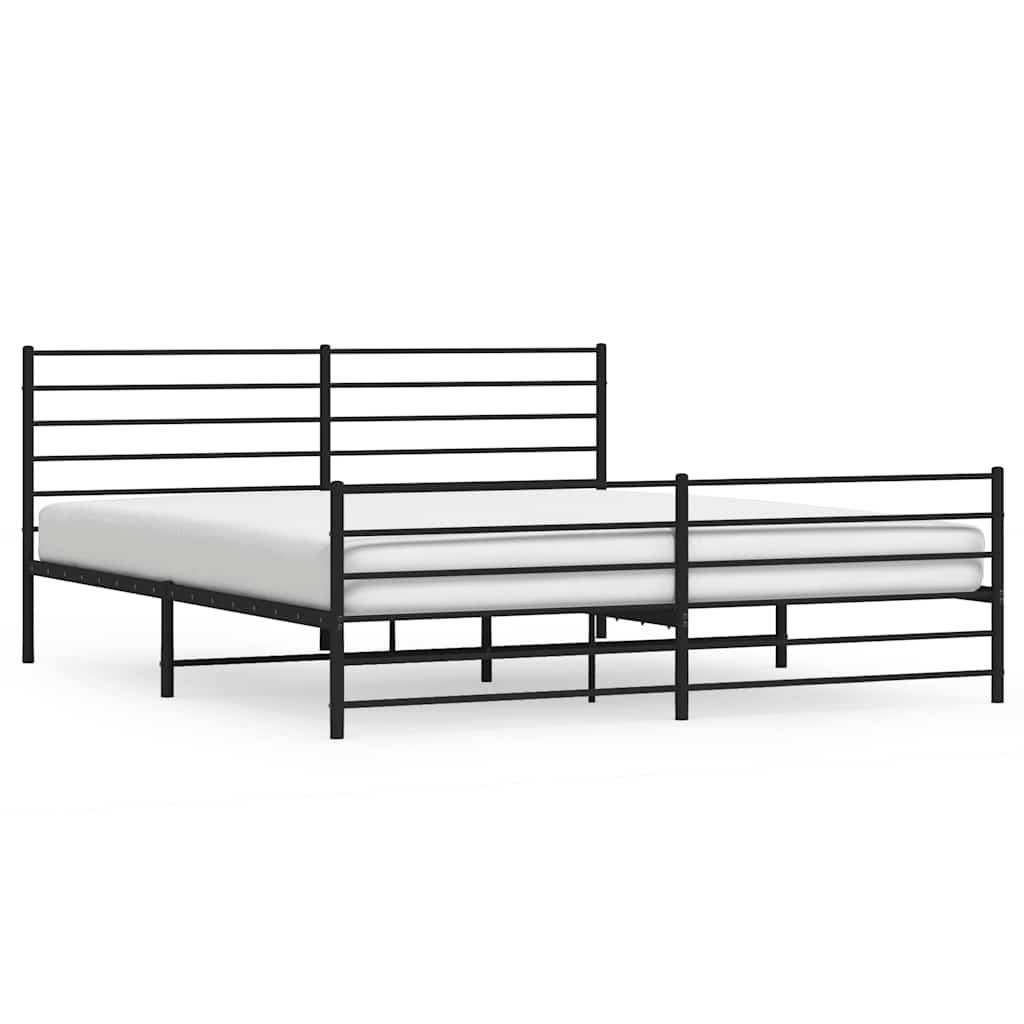 Metal Bed Frame without Mattress with Footboard Black 193x203cm