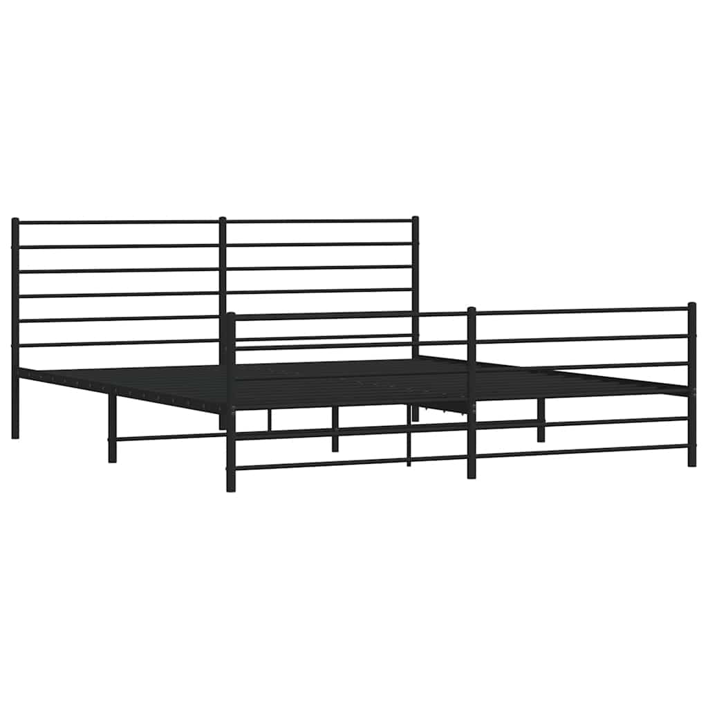 Metal Bed Frame without Mattress with Footboard Black 193x203cm