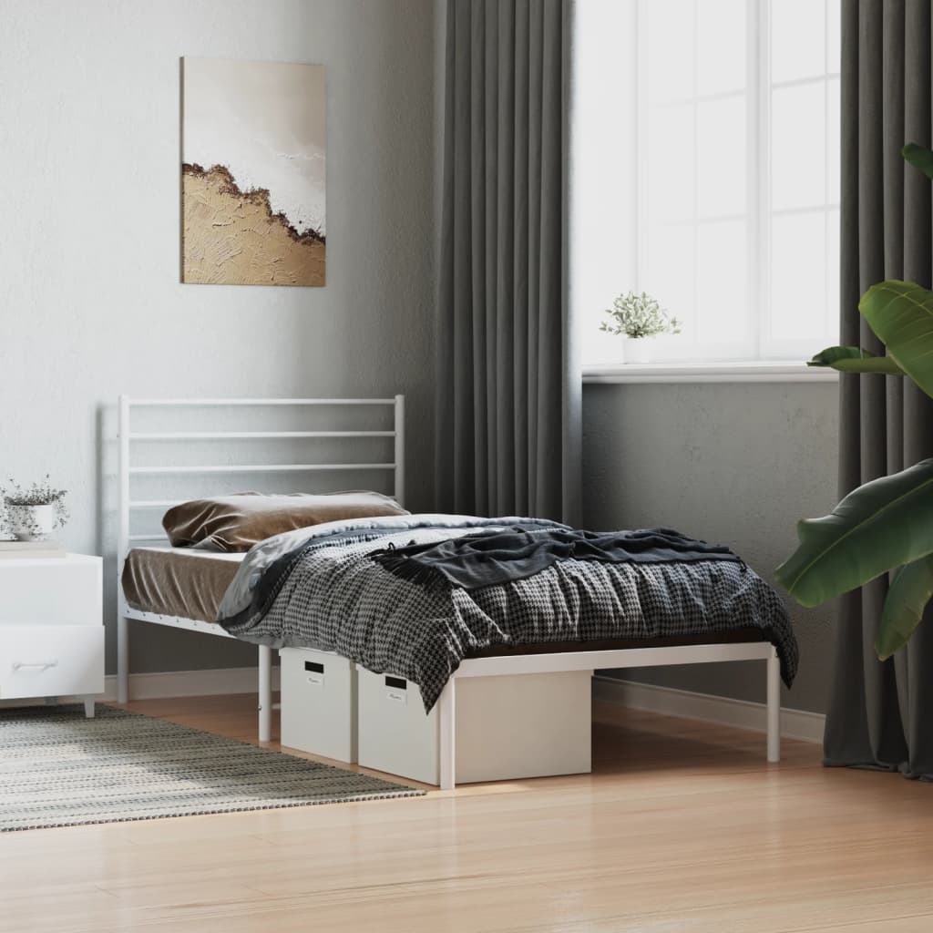 Metal Bed Frame without Mattress with Headboard White 75x190cm