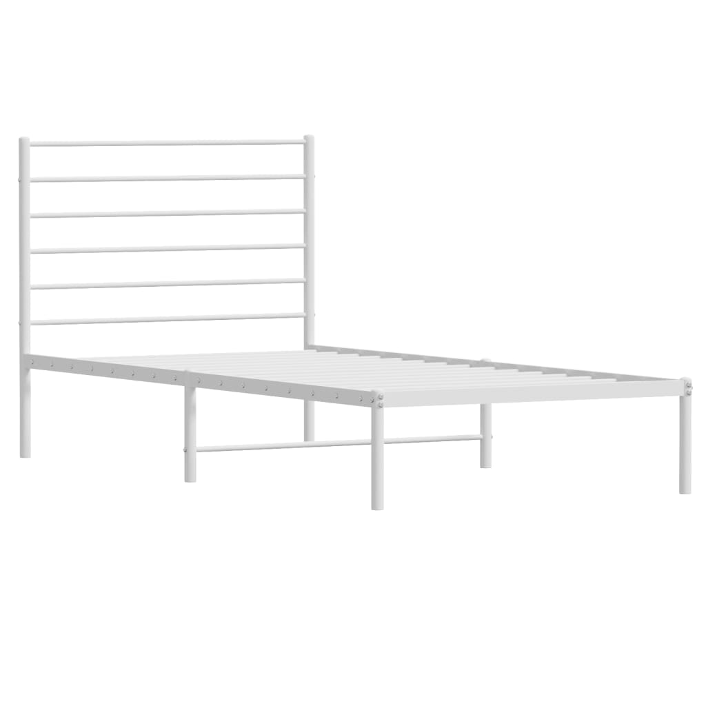 Metal Bed Frame without Mattress with Headboard White 90x190cm