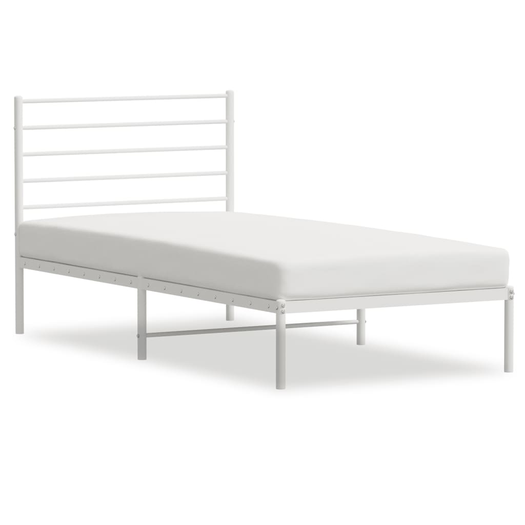 Metal Bed Frame without Mattress with Headboard White 100x190cm